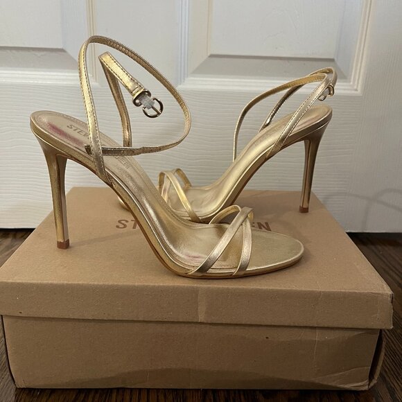 Steve Madden Jypsey Gold Leather Strappy Heels | Size 8.5 - Picture 2 of 7